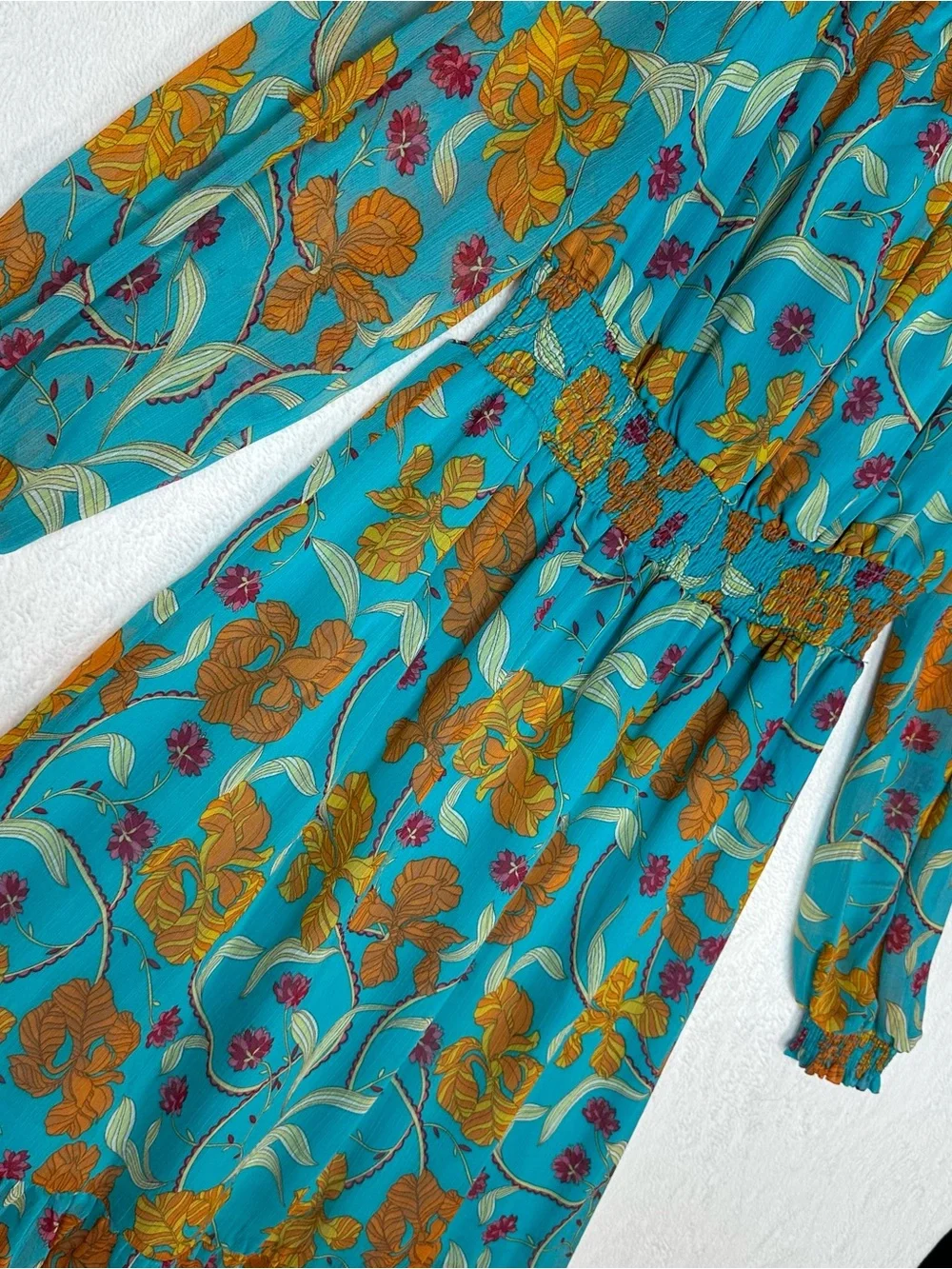 SOFIA JEANS‎ Sofia Vergara XS Off The Shoulder Midi Dress Teal Floral Boho Chic